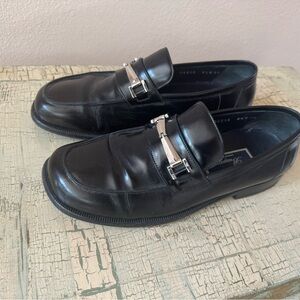 Elegant Bragano Black Leather Loafers with Silver Accent